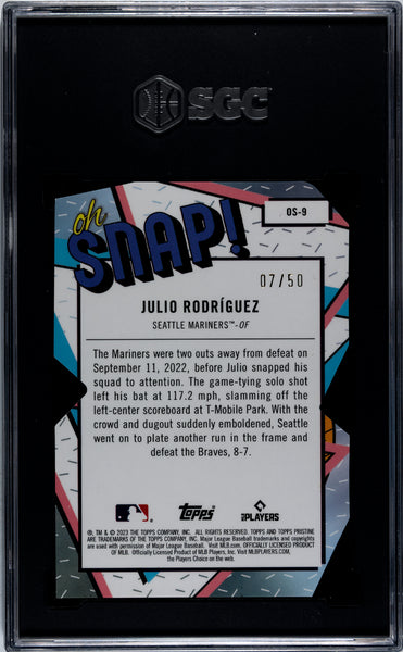 Julio Rodriguez - 2023 Topps Pristine Oh Snap! Gold Refractor SGC 10