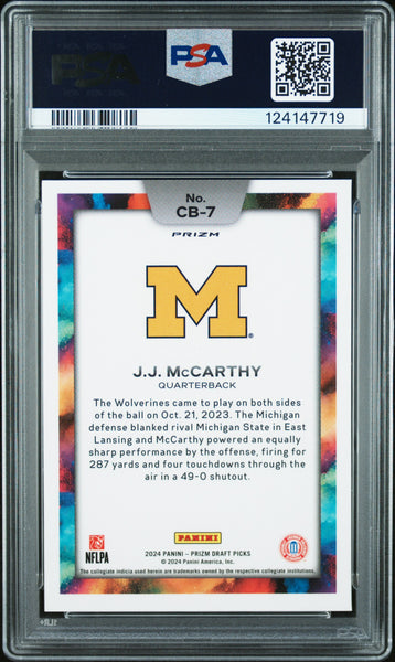 JJ Mccarthy - 2024 Panini Prizm Draft Picks Black Color Blast PSA 10