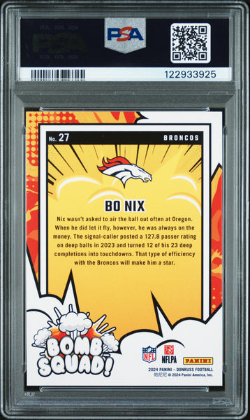 Bo Nix - 2024 Panini Donruss Bomb Squad PSA 10