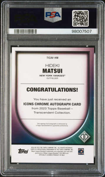 Hideki Matsui - 2023 Topps Transcendent Icons Chrome Autographs Super 1 1 PSA 9