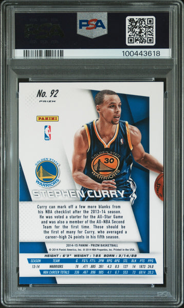 Stephen Curry - 2014 Panini Prizm Blue & Green Mosaic #92 PSA 9