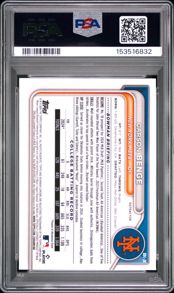 Carson Benge - 2024 Bowman Draft Chrome Refractor PSA 9