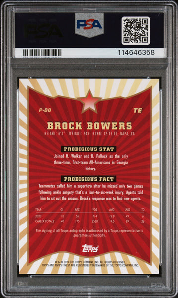 Brock Bowers - 2024 Topps Finest Prodigies Rookie Auto Autographs PSA 10