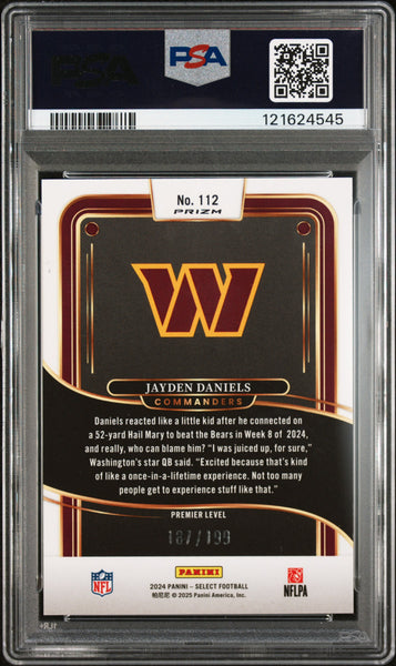Jayden Daniels - 2024 Panini Select White Shock Rookie #112 187/199 PSA 10