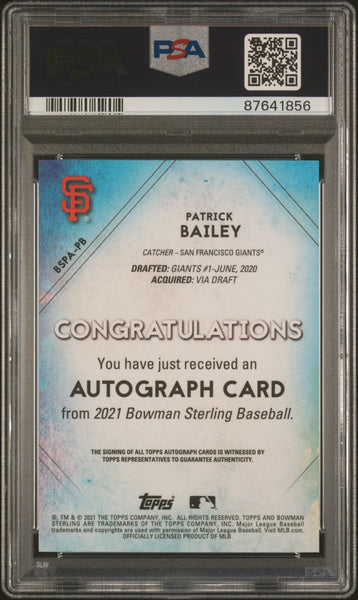 Patrick Bailey - 2021 Bowman Sterling Prospect Auto Speckle PSA 10 74/99