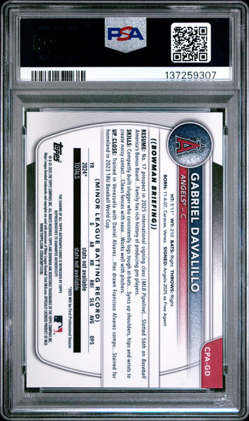 Gabriel Davalillo - 2025 Bowman Chrome Prospect Autographs Gum Ball PSA 9 1/5