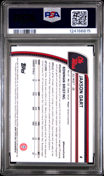 Jaxson Dart - 2024 Bowman University Chrome Purple Refractor PSA 10 189/399