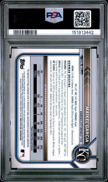 Maikel Garcia - 2022 Bowman Chrome Prospect Autographs PSA 9