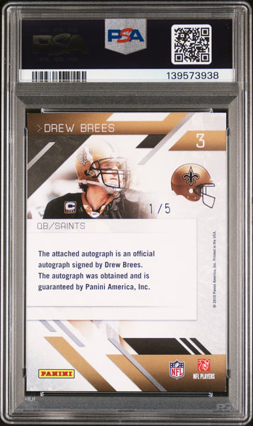 Drew Brees - 2010 Panini Prestige Preferred Signature 1/5 PSA 8