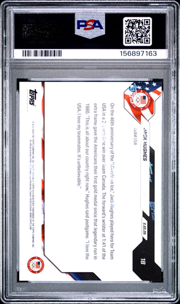 Jack Hughes - 2026 Topps Now 2026 Olympics PSA 10