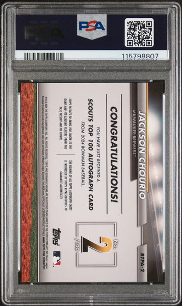 Jackson Chourio - 2024 Bowman Top 100 Auto Gold Refractor /50 PSA 10 Rookie