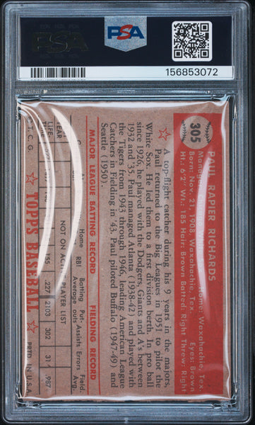 Paul Richards - 1952 Topps #305 PSA 4