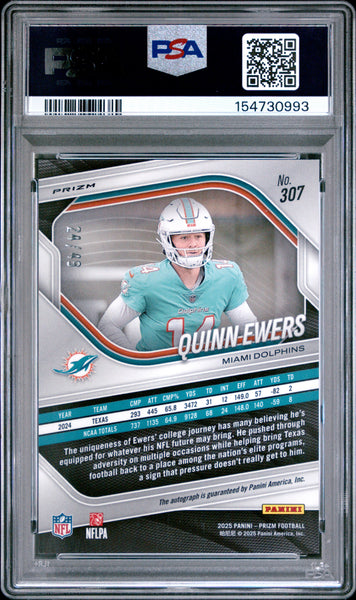 Quinn Ewers - 2025 Panini Prizm Rookie Autograph Purple Power 24/49 PSA 10