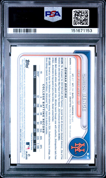 Carson Benge - 2024 Bowman Draft PSA 10