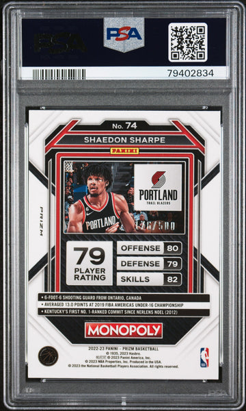 Shaedon Sharpe - 2022 Panini Prizm Monopoly Gold Money Shimmer PSA 10 176/500