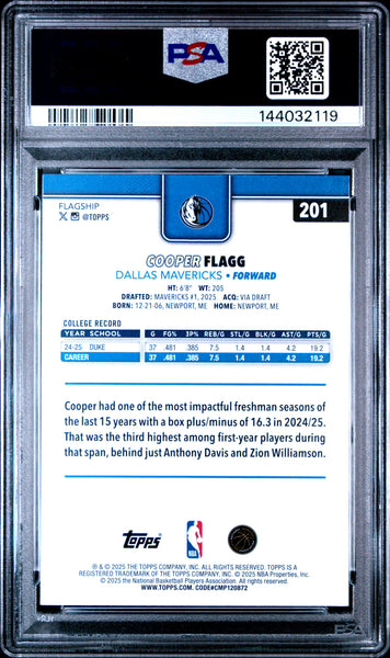 Cooper Flagg - 2025 Topps Flagship Rookie Card PSA 10 #201