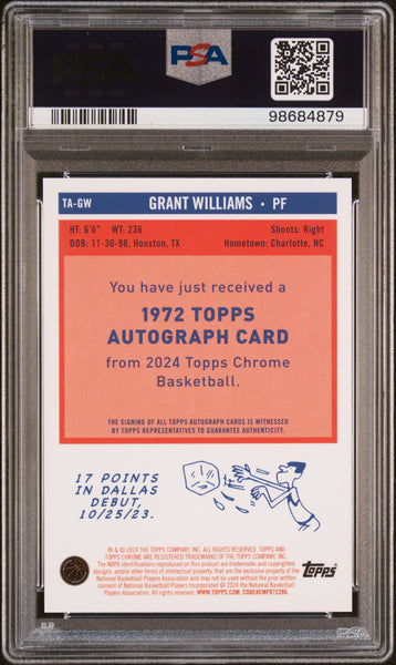 Grant Williams - 2023 Topps Chrome 1972 Topps Autographs Red Geo PSA 10