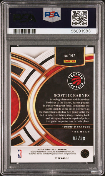 Scottie Barnes - 2023 Panini Select Purple Cracked Ice PSA 9