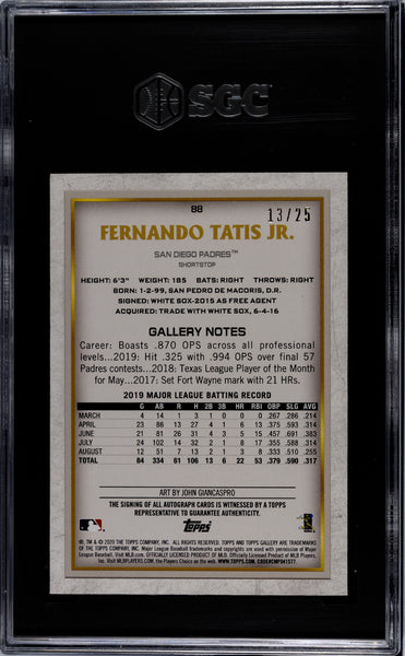 Fernando Tatis JR. - 2020 Topps Gallery Autograph Orange SGC 10 /25