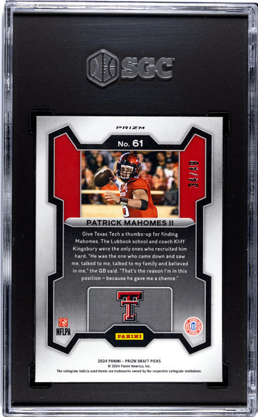 Patrick Mahomes II - 2024 Panini Prizm Draft Picks Orange Pulsar SGC 10 /49
