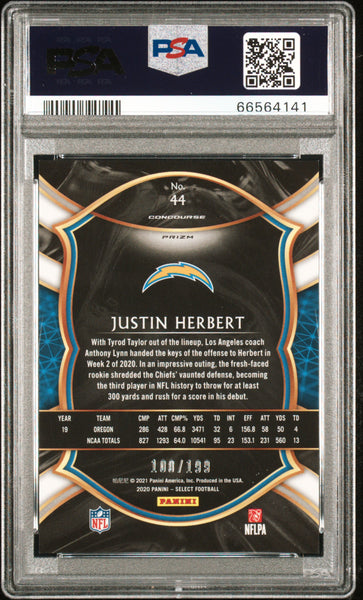 Justin Herbert - 2020 Panini Select Tri Color Prizm Rookie #44 100/199 PSA 10