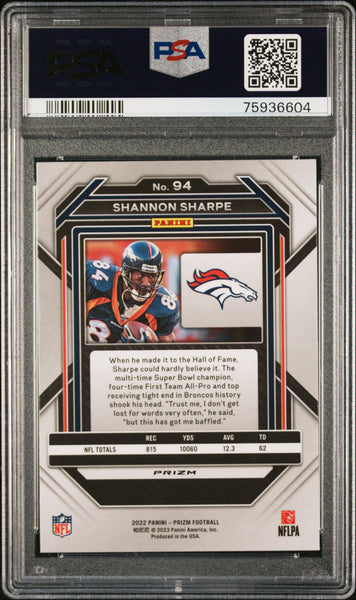 Shannon Sharpe - 2022 Panini Prizm Black & Red Checker PSA 10