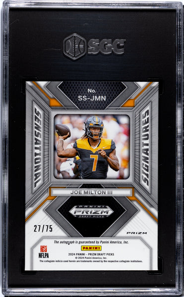 Joe Milton III 2024 Panini Prizm Draft Picks Auto Orange Wave SGC 10 /75