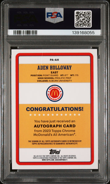 Aden Holloway - 2023 Topps Chrome Mcdonald's All-American Gameday Paper Autographs PSA 10
