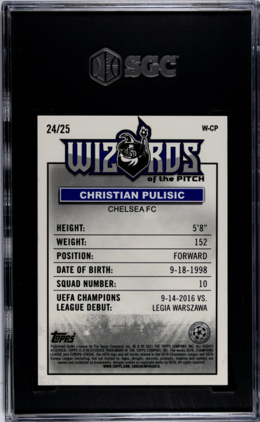 Christian Pulisic - 2020 Topps Chrome Merlin Uefa Wizards Of The Pitch Orange Refractor 25 SGC 9.5