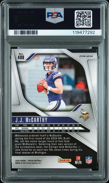 JJ Mccarthy - 2024 Panini Prizm Neon Green Pulsar PSA 9