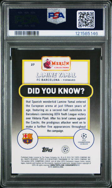 Lamine Yamal - 2023-24 Topps Merlin UEFA Club Competitions Aqua Refractor PSA 9 149/199