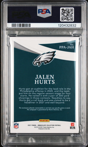 Jalen Hurts - 2021 Panini Immaculate Premium Patch Autographs PSA 9 74/75