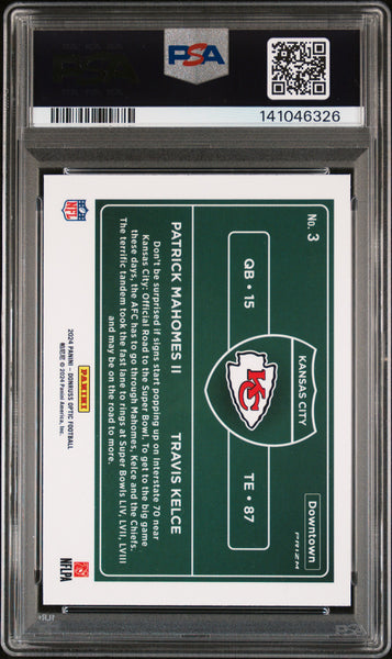 Kelce Mahomes II - 2024 Panini Donruss Optic Downtown Duos PSA 9 Case Hit
