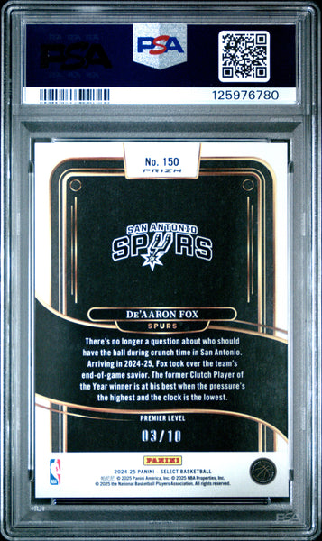 De'aaron Fox - 2024 Panini Select Gold Disco PSA 10