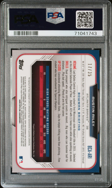 Austin Riley - 2015 Bowman Chrome Draft Pick Auto Black Refractor PSA 8 17/35