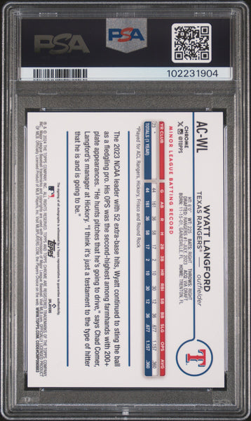 Wyatt Langford - 2024 Topps Chrome Update Rookie Auto Black Refractor /10 PSA 10