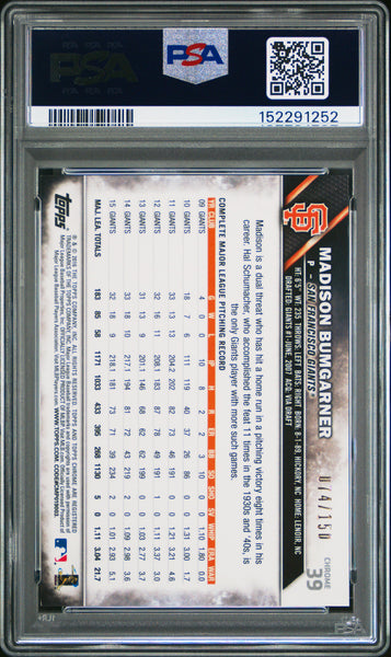 Madison Bumgarner - 2016 Topps Chrome Blue Refractor 74/150 PSA 10