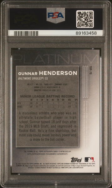 Gunnar Henderson - 2020 Bowman Platinum Top Prospects Autograph PSA 9