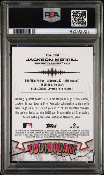 Jackson Merrill - 2025 Topps Chrome Youthquake Orange Ref PSA 10 14/25