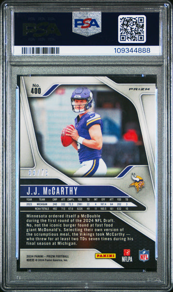 JJ Mccarthy - 2024 Panini Prizm No Huddle Red PSA 9 Rookie