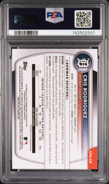 Cris Rodriguez - 2025 Bowman Chrome Prospect Autographs PSA 8