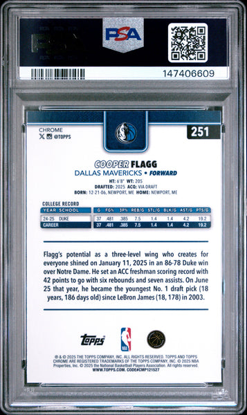 Cooper Flagg - 2025 Topps Chrome Pulsar PSA 10