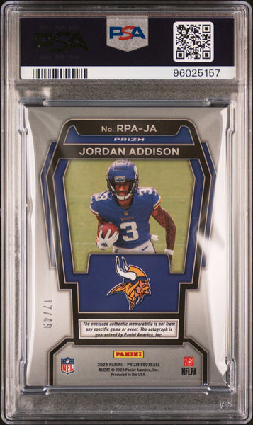 Jordan Addison - 2023 Panini Prizm Rookie Patch Auto Purple Power PSA 8 /49