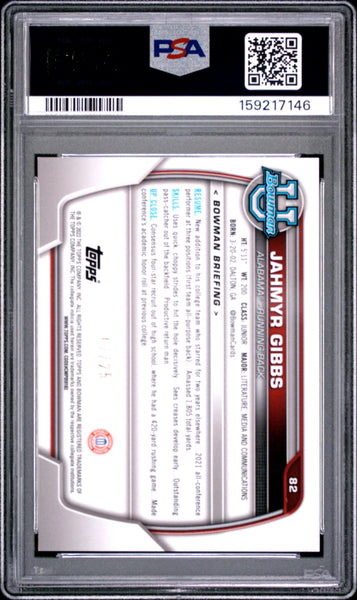 Jahmyr Gibbs - 2022 Bowman University Chrome Prospects Orange Ref PSA 10