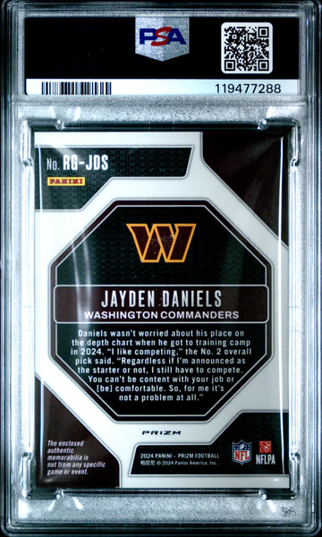 Jayden Daniels - 2024 Panini Prizm Rookie Gear Purple Pulsar PSA 9