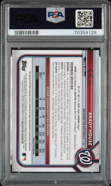 Brady House - 2022 Bowman Chrome Prospect Autographs PSA 9