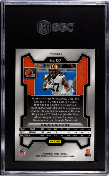 Kareem Hunt - 2023 Panini Prizm Pink No Huddle SGC 10 /15