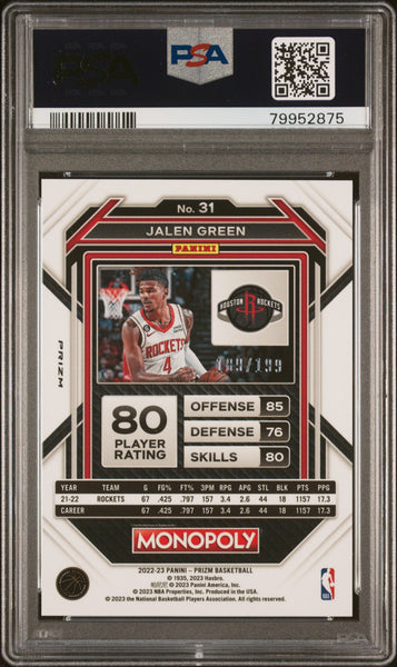 Jalen Green - 2022 Panini Prizm Monopoly Light Blue PSA 10 189/199
