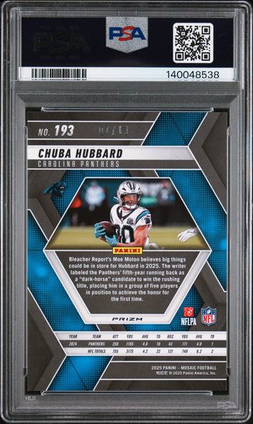 Chuba Hubbard - 2025 Panini Mosaic Pink Spectris Fotl PSA 10 7/13