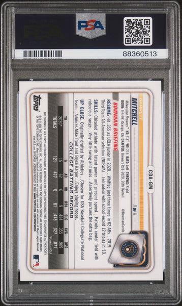 Garrett Mitchell - 2020 Bowman Draft Chrome Draft Picks Autograph PSA 10
